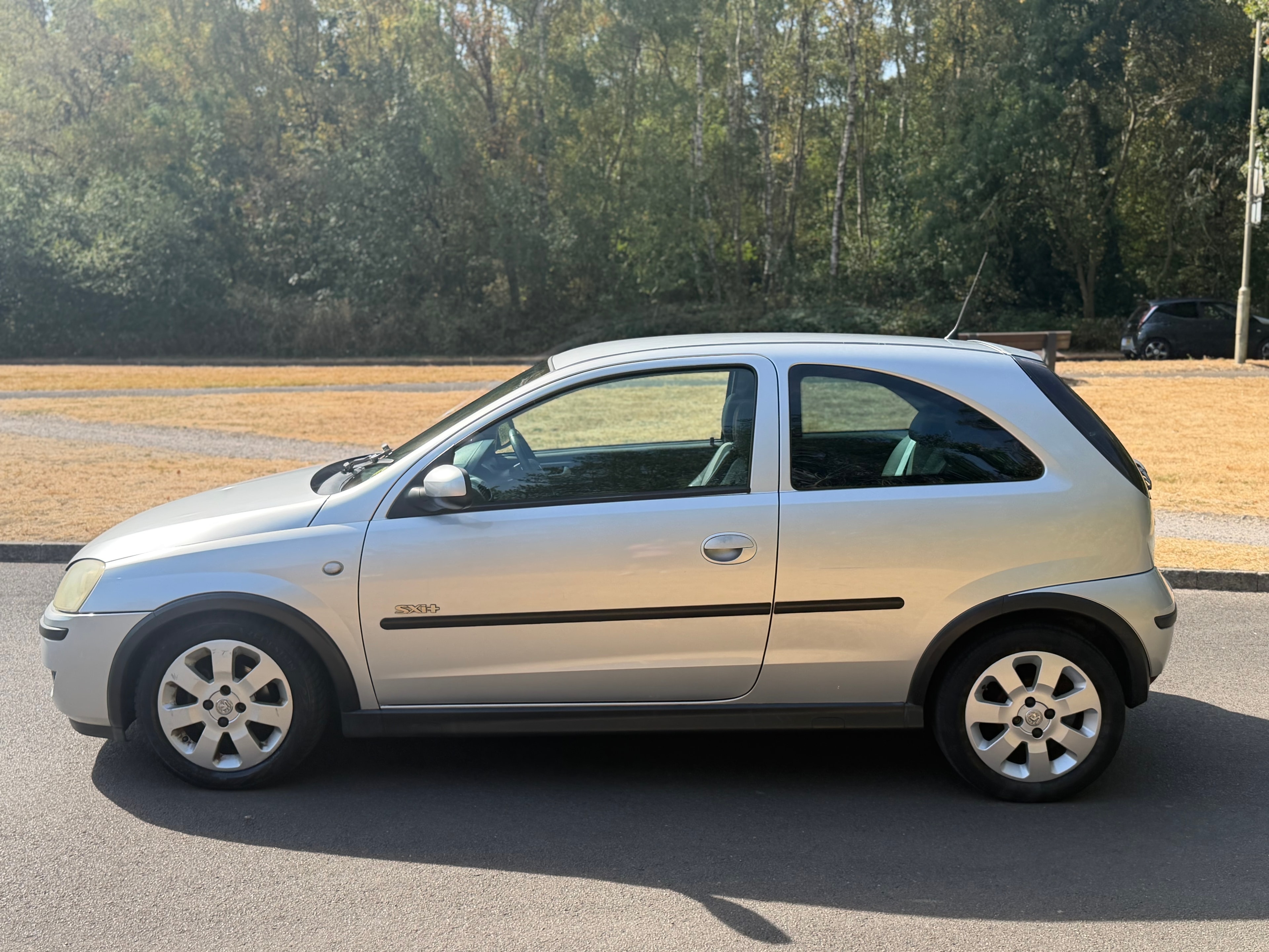 The silver Vauxhall Corsa before the event